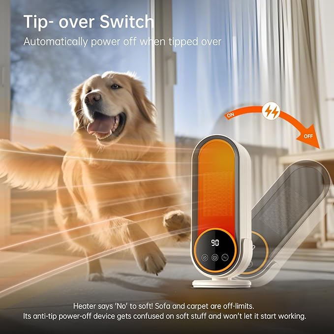 Space Heater Indoor - Energy Efficient Portable Heater with Adjustable Thermostat,1200W PTC Rapid Heating Ceramic Technology with Remote,Intelligent Timing, Ideal for Home and Office Use (NEW E68S)