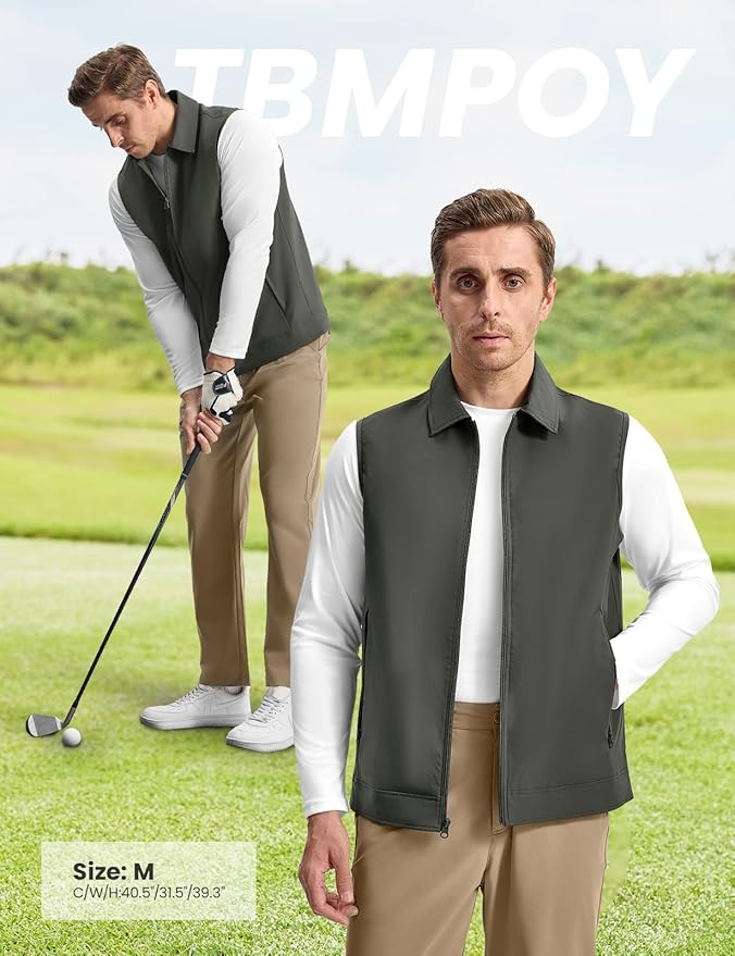 TBMPOY Men's Vest Casual Lightweight Thin Utility 3 Zip Pockets Stylish Sleeveless Jackets Summer Fall Golf Travel Business