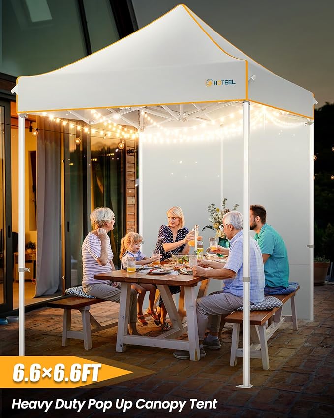 HOTEEL 6.6x6.6 Heavy Duty Pop Up Canopy Tent for Parties Event Wedding Commercial Instant Canopy with Carry Bag, Party Tent Waterproof UV 50+, Upgraded Thick Hexagonal Legs,White