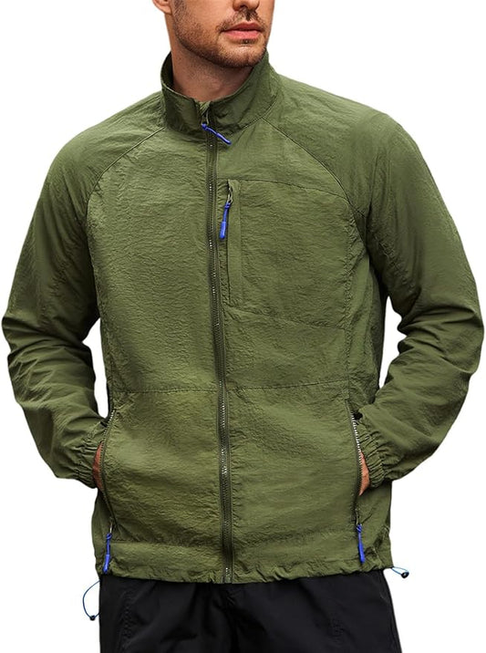 Yousify Mens Lightweight Jacket Windbreaker Full Zip Long Sleeve Outdoor Athletic Jackets for Hiking