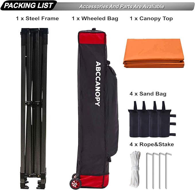 ABCCANOPY Patio Pop Up Canopy Tent 10x10 Commercial-Series (Orange)