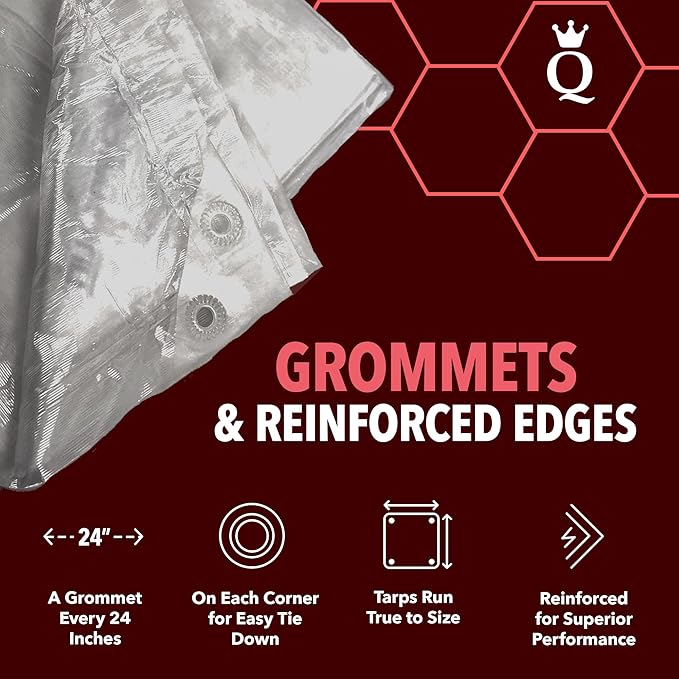 QUEEN OF TARPS | 12x16 Light Duty Tarp Waterproof, 70 GSM is 7 MIL, UV/Tear Resistant Tarp, Camping, Outdoor Furniture, Car, Tents, Painting, Firewood Protection | 12x16, Light Duty