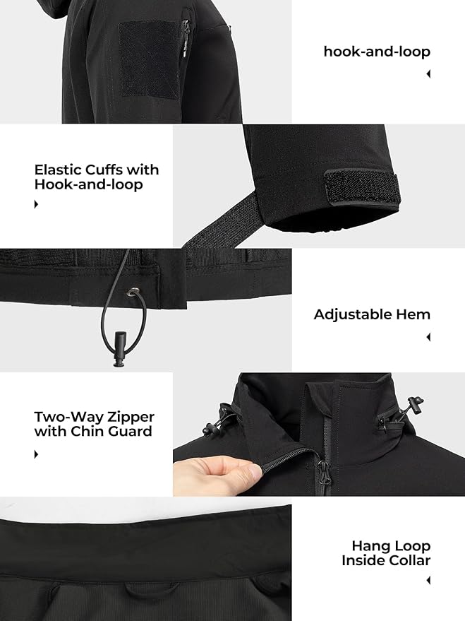 Men’s Tactical Jacket Lightweight Hooded Windbreaker Water Resistant Stretch Breathable 9 Pockets Outdoor Work Coat