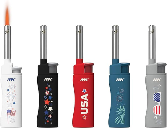 MK Candle Lighter, Butane Refillable Wind-Resistant Flame, 5-Pack for BBQ, Camping, Outdoor Use (Independence-5PC)