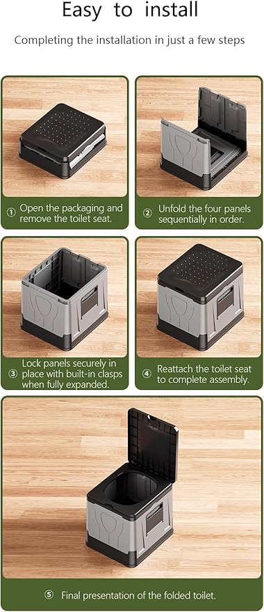 Portable Foldable Camping Toilet for Home, Car, and Camping (Model C) Including Heavy-duty Garbage Bags and 1 Foldable Organizer Bag