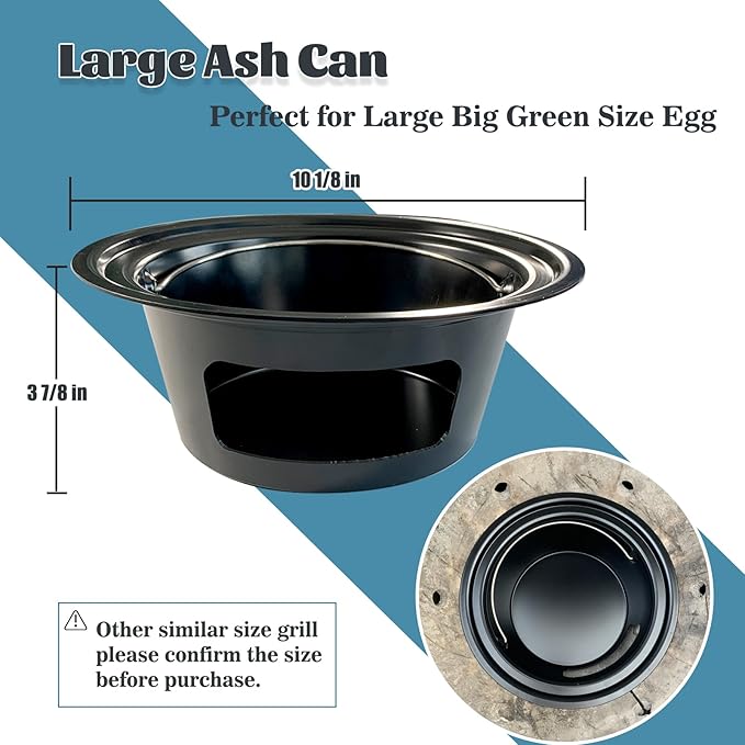 KAMaster Ash Can with Handle for Large Big Green Egg,Charcoal Ash Collector Must Haves Big Green Egg Accessories Carbon Steel Ash Pot High Temperature Resistance with Folding Handle Kamado Ash Basket