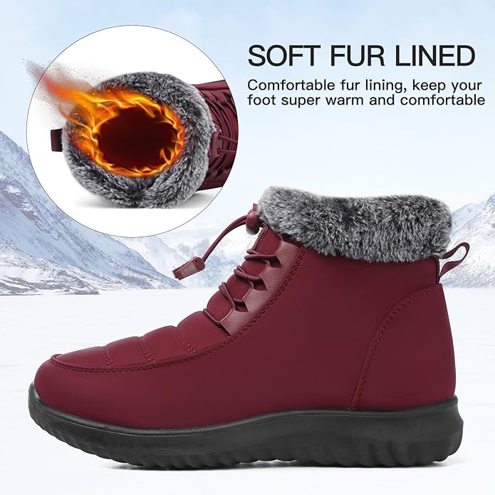 SHIBEVER Winter Boots for Women Snow: Fur Lined Warm Ankle Boots - Adjustable Water Resistant Outdoor Zipper Snow Shoes