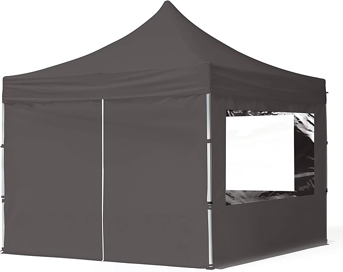 10x10 ft PES 700 Pop up Canopy Tent Economy Aluminium 1.3 in., incl. 4 Sidewalls with Panorama Windows, Dark Gray