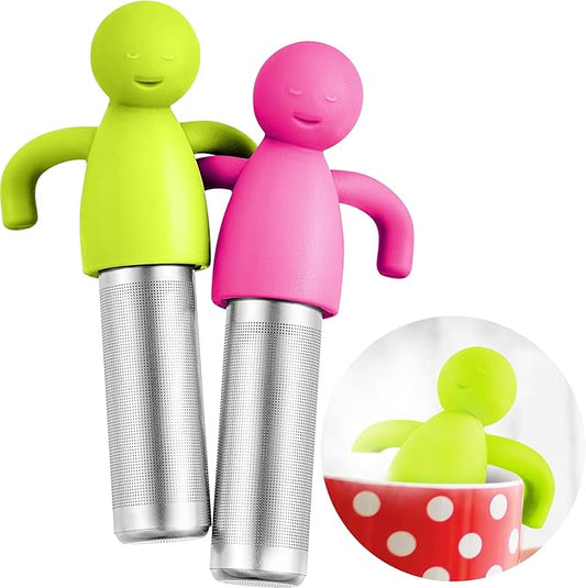 2 Pieces Tea Infuser for Loose Tea Cute Fine Mesh Tea Strainer Stainless Steel Tea Filter Ball Tea Diffuser Steeper for Teacups Teapots (Green, Rose Red) (JI-Hicarer-8)