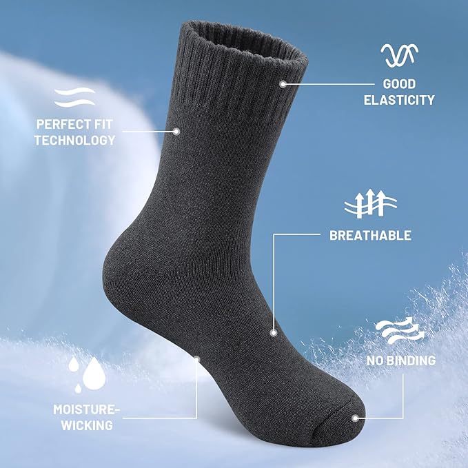 SIMIYA 5 Pairs Merino Wool Socks for Men, Thick Winter Wool Hiking Socks, Warm Breathable Crew Mens Socks