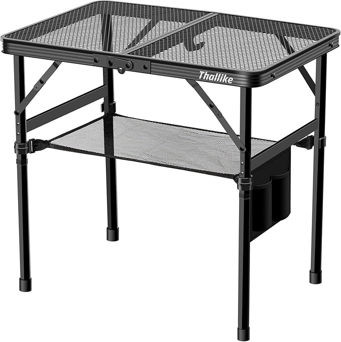 Portable Folding Grill Table, Lightweight Height Adjustable,Camping Picnic Table with Mesh Desktop and Mesh Bag for Outdoor for Picnic,Camping,BBQ,Beach (2 * 1.3FT)