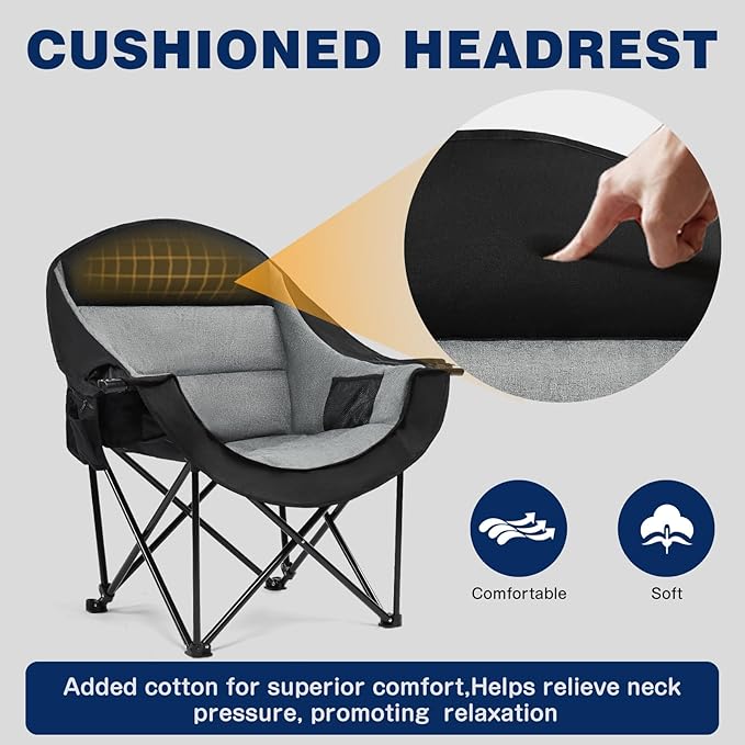 apollo walker Oversized Camping Chair - Heavy Duty 500lbs Camping Chairs for Adults with Cup Holder & Cooler Bag, Folding Lawn Chair for Outdoor, Beach, Concert, Stadium