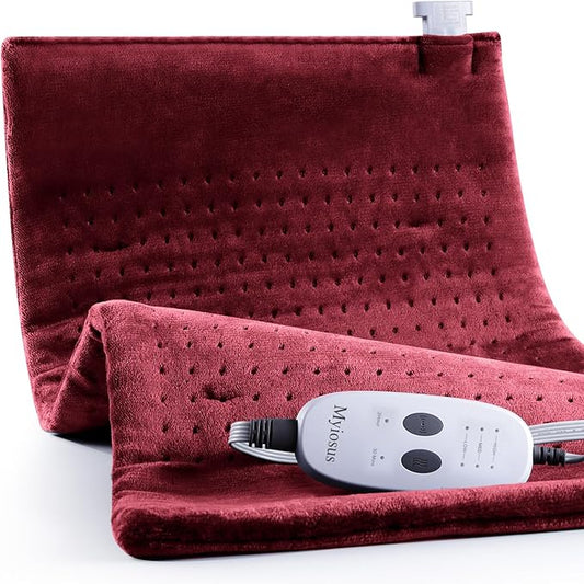 Massaging Weighted Heating Pad for Back Pain Relief,Heating Pads for Neck, Shoulder,Cramp,Portable Heated Pad with 3 Heat Settings & 6 Massage,18 Relaxing Combinations,Auto Off,12"*24",Wine Red
