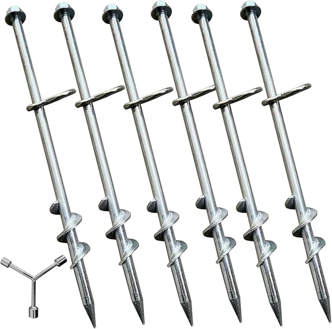 Ground Anchors Screw in 6 Pack-12 Inch Heavy Duty Galvanized Hex Head Tent Stakes Kit for Swing and Trampoline Set High Wind Solid Metal Dog Tie Out Stake