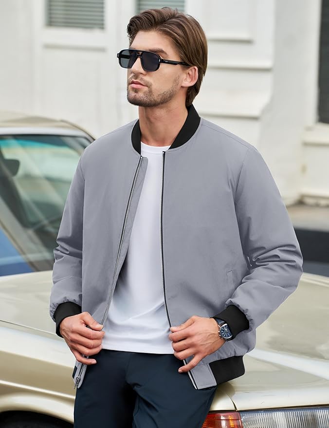 Cotrasen Men's Bomber Jacket Full Zip Windbreaker Warm Winter Windproof Casual Outwear Padded Lined Coats