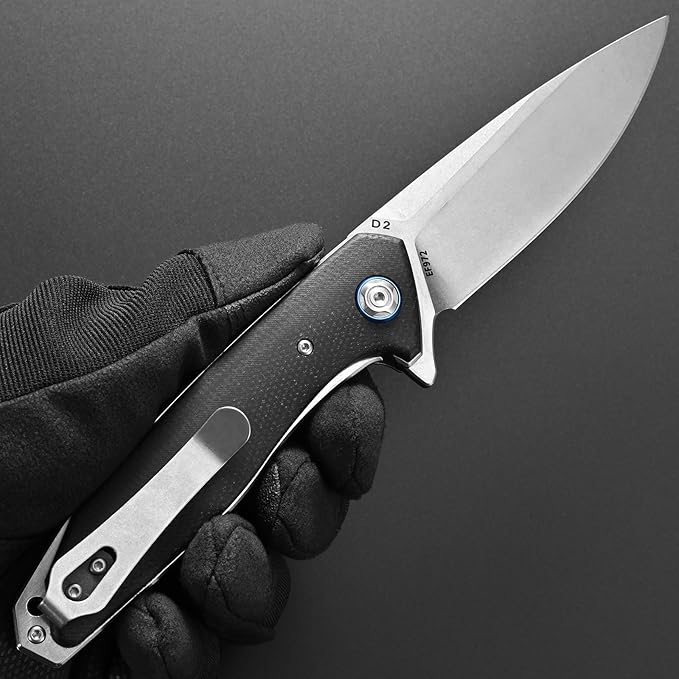 Eafengrow EF972 Folding Knife, D2 Steel Blade Micarta Handle Pocket Knife Folder for Outdoor Camping Hiking Working EDC Tool Knife(Black)