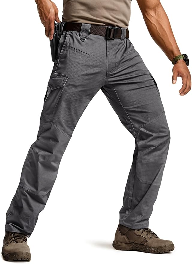 CQR Men's Flex Ripstop Tactical Pants, Water Resistant Stretch Cargo Pants, Lightweight EDC Hiking Work Pants