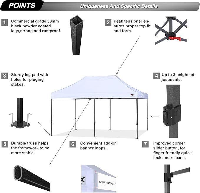 ABCCANOPY 10x20 Easy Pop Up Canopy Tent, White