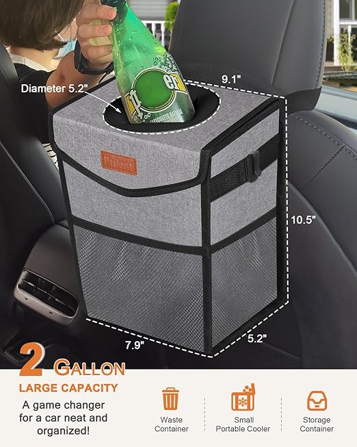 Car Trash Can with Lid, Cute Leakproof Car Trash Garbage Bag Hanging Vehicle Trash Bin Small Portable Automotive Garbage Cans Organizer for Back/Front Seat/Console(Trapezoid,Grey)