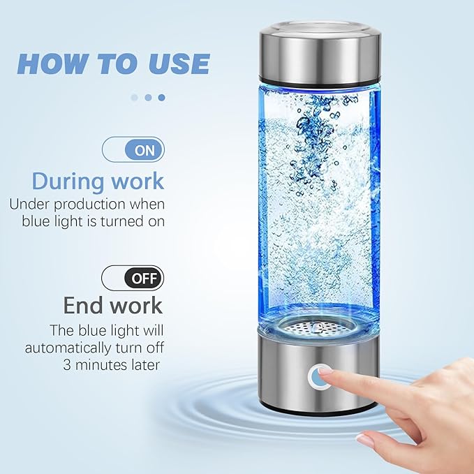 2025 New Hydrogen Water Bottle, Rechargeable Hydrogen-Rich Water Generator Machine with SPE PEM Technology,for Home Office Travel Fitness Drinking, Portable, Glass, Stainless Steel, 450ml