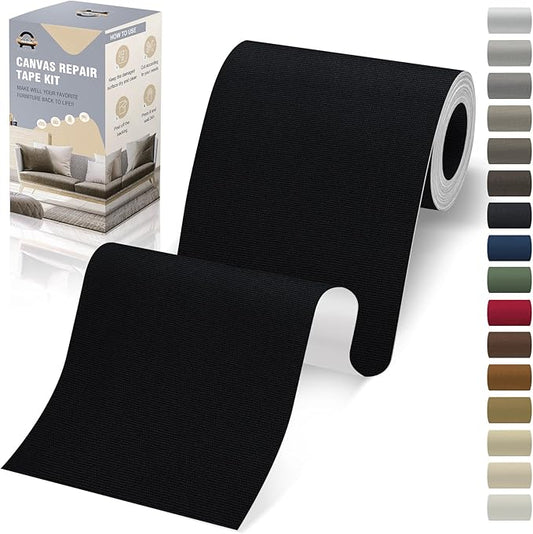 OAZ 4 x 79 inch Canvas Repair Patches Canvas Fabric Patch Self-Adhesive Fabric Repair Tape Waterproof Outdoor Gear Patch Kit for Boat Cover Awning Sofa Chair Couch Tent Bag (Black)