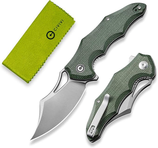 CIVIVI Chiro Cool Pocket Knife for EDC, Folding Knife with Flipper 3.1" 14C28N Blade Canvas Micarta Handle, Utility Knife for Men Women C23046-2