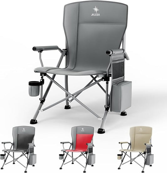 XL Heavy Duty Camping Chair 396lb Capacity (525lb Max) – Waterproof 1680D Oxford Fabric, 2" Padded Seat & Back, Cup Holder, Cooler Pocket, Portable for Camping, Beach & Tailgating (Solid Slate)