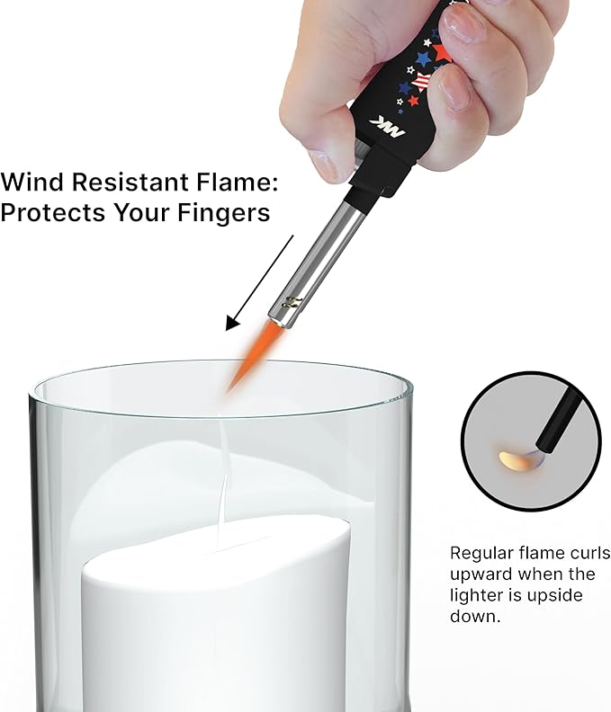 MK Candle Lighter, Butane Refillable Wind-Resistant Flame, 5-Pack for BBQ, Camping, Outdoor Use (Independence-5PC)