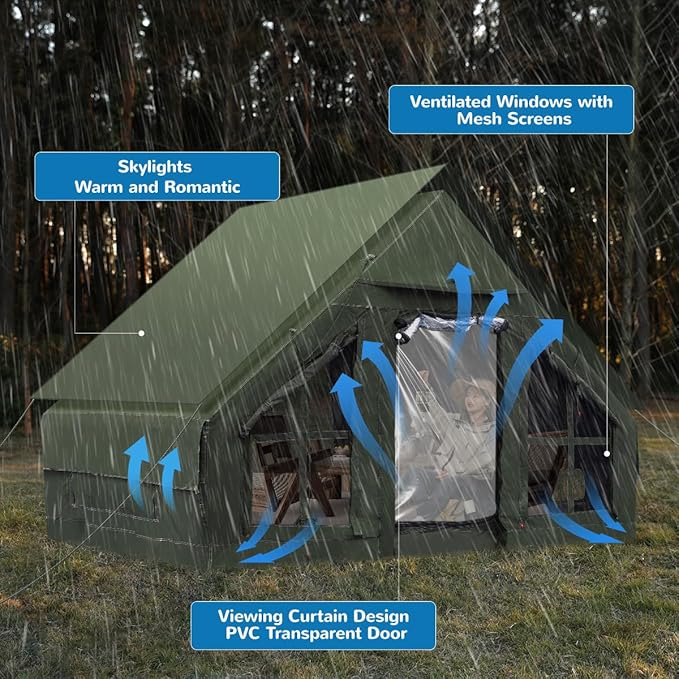 Inflatable Camping Tent with Pump, 4 Season Inflatable Tents for Camping, Inflatable House Tent Waterproof Easy Setup Glamping Tent