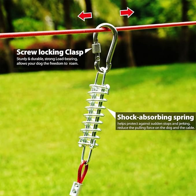 Heavy Duty Aerial Dog Tie Out Trolley System for Small to Large Dogs - Dog Run Cable 100ft /75ft Zipline with 10ft Runner Cable Great for Yard Camping Outdoor (Red, 100 ft for one Dogs up to 300 lbs)
