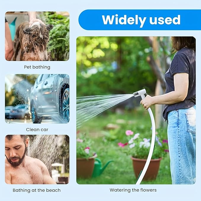 Portable Camping Shower Pump - Electric Outdoor Shower w/ 78 Inch Hose, Rechargeable & Waterproof for Beach, Hiking, RV | Ducha Portatil
