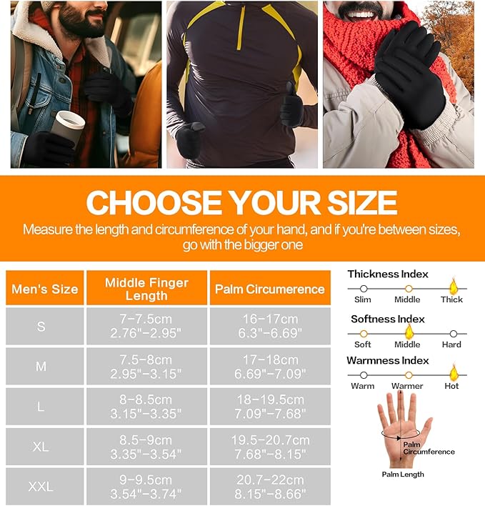 Winter Waterproof Gloves for Women: Water Proof Touch Screen Gloves for Men Running Hiking, Cold Weather Touchscreen Gloves for Phone Texting, Warm Snow Water Resistant Thermal Gloves Black