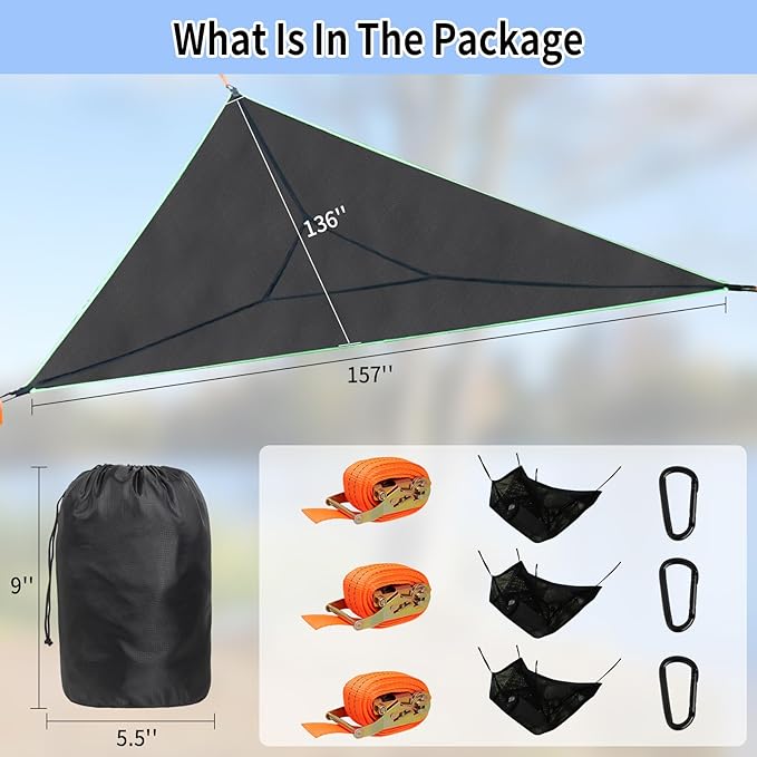 Triangle Camping Hammock, 13 Ft Giant Comfortable Hammocks for Outside, Ratches and Straps Included, Outdoor Hammock Max 1100 Lbs for 3 to 6 Adult Capacity for Party, Gathering