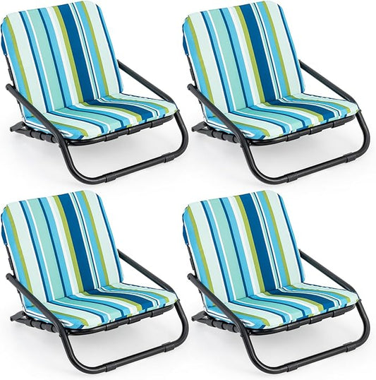 Giantex 4-Pack Beach Chairs for Adults, Folding Camping Chairs with Aluminum Frame, Quick-Drying Cotton Cushion, Shoulder Straps, 300 Lbs Capacity, Lightweight Sling Chairs for Travel, Backpack Chair