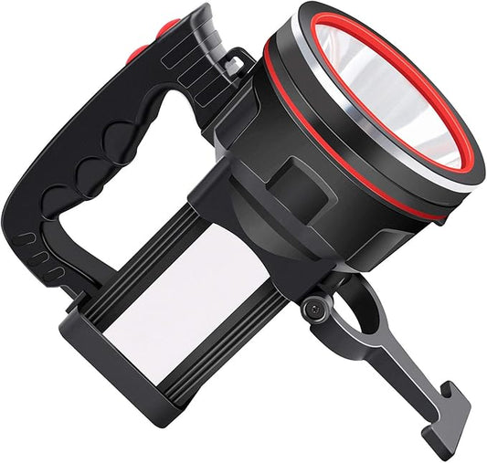 Flashlight Spotlight Rechargeable, High Lumens Handheld Spot Light, Super Bright Waterproof Spotlight with Stand for Outdoor Camping, Hiking, Fishing, Hunting, Boatting