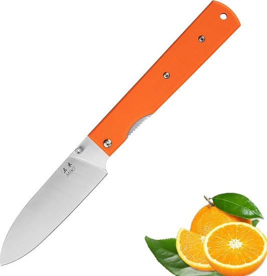 Miki Sharp 440A Stainless Steel blade Peeling Utility Knife orange g10 Handle Portable Fruit knife for BBQ trip Outdoor Camping.