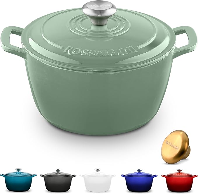 Signature Enameled Cast Iron Dutch Oven, Non-Stick Serving Pot with Tight Fitting Lid for Perfect Roasting, Baking, Sauteing, and Bread Making | 13.5Q (12.7L) - Sage