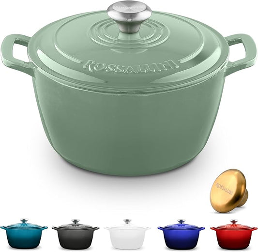 Signature Enameled Cast Iron Dutch Oven, Non-Stick Serving Pot with Tight Fitting Lid for Perfect Roasting, Baking, Sauteing, and Bread Making | 13.5Q (12.7L) - Sage