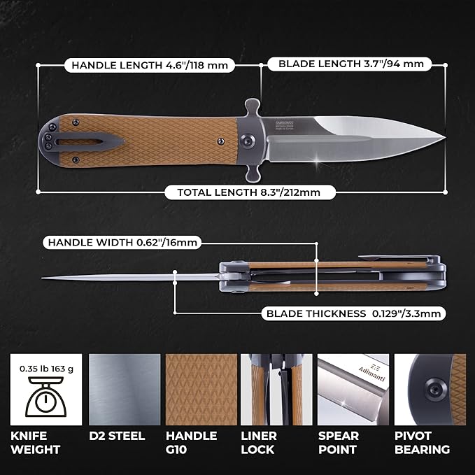 GANZO Adimanti Samson-BR Pocket Folding Knife D2 Steel Blade Anti-Slip G10 Handle with Clip Hunting Fishing Camping Outdoor EDC Pocket Knife (Brown)