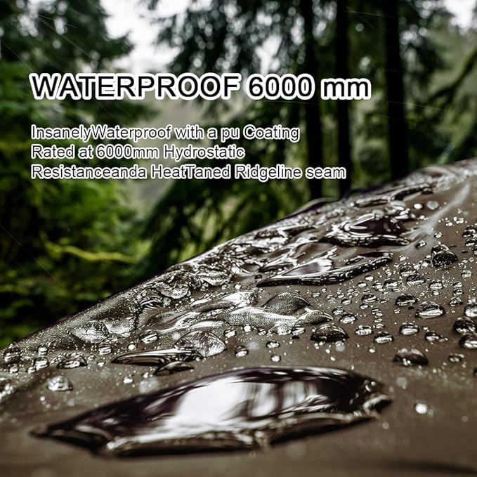 Waterproof Camping Tarp，210T Ripstop Polyester Fabric with 6000mm PU Waterproof Rating Hammock Rain Fly,Tent Tarp Shelter Canopy，Camping Traveling Awning Backpacking Tarp(Brown 10×10ft)