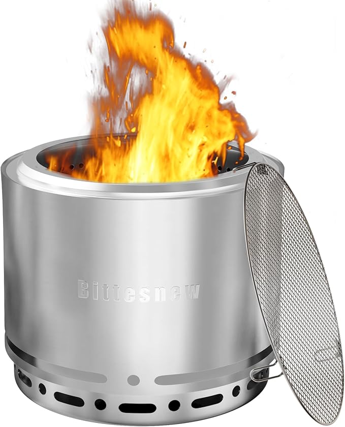 Smokeless Stove Fire Pit, Bittesnew 304 Stainless Steel Patio Fire Pit 19 Inch, Portable Outdoor Stove with Carrying Bag for Wood Buring, Camping Backyard, Patio, Garden, Picnic, 20 inch High
