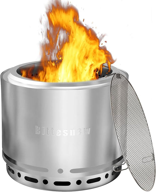 Smokeless Stove Fire Pit, Bittesnew 304 Stainless Steel Patio Fire Pit 19 Inch, Portable Outdoor Stove with Carrying Bag for Wood Buring, Camping Backyard, Patio, Garden, Picnic, 20 inch High