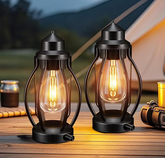 Rechargeable Outdoor Camping Lanterns 2Pack, Vintage Dimmable Hanging Outdoor Camping Lights with USB-C, Waterproof Table Lamps for Patio, Garden, Porch, Home Decorations