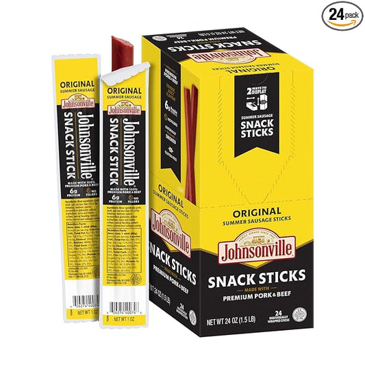 Johnsonville Summer Sausage Snack Sticks - Dairy Free, Gluten Free Protein Snacks, Jerky Snack Packs - Original, 1 oz., 24-Pack