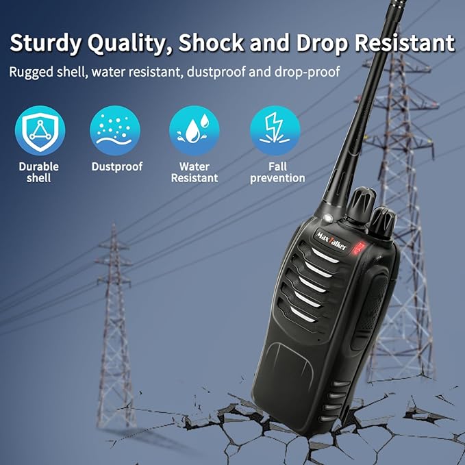 Radios Walkie Talkies Long Range: MaxTalker MT-8S Rechargeable Walkie Talkies with Earpiece, VOX, Flashlight,1500mAh Battery, Walkie Talkie for Adults, Work, Camping Essentials, 6 Pack