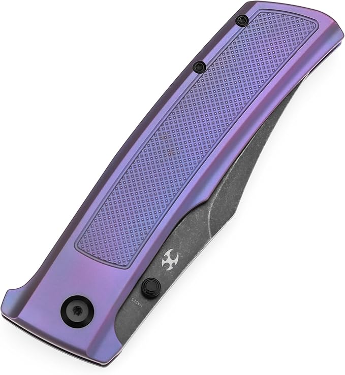 KANSEPT Bison Pocket Folding Knife, 4.25'' Blackwash CPM S35VN Steel Sharp Blade, Purple Anodized Titanium with Frag Pattern Handle, Frame Lock and Thumb Stud for Edc, Camping Hiking Knives K1108A5
