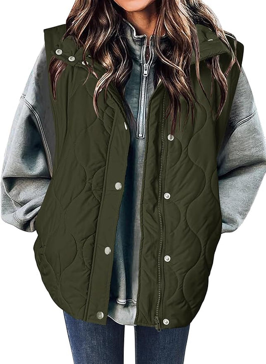 Zeagoo Puffer Vest Women Sleeveless Quilted Jacket Lightweight Snap Zip Up Stand-up Collar Down with Pockets Outerwear