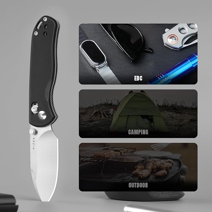 Kizer Drop Bear 2 Pocket Knife, 2.84" AEB-L Drop Point Blade Folding Knife with Black G10 Handle, Clutch Lock EDC Knives with Jimping on Spine for Men Women V3619.2KD1