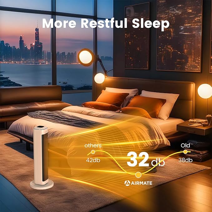 AIRMATE 25" Space Heater for Indoor Use Large Room, Ceramic Tower Electric Heater with Thermostat, Oscillating Room Heater with Timer, Remote Control, Overheat Protection heater for Bedroom(Beige)