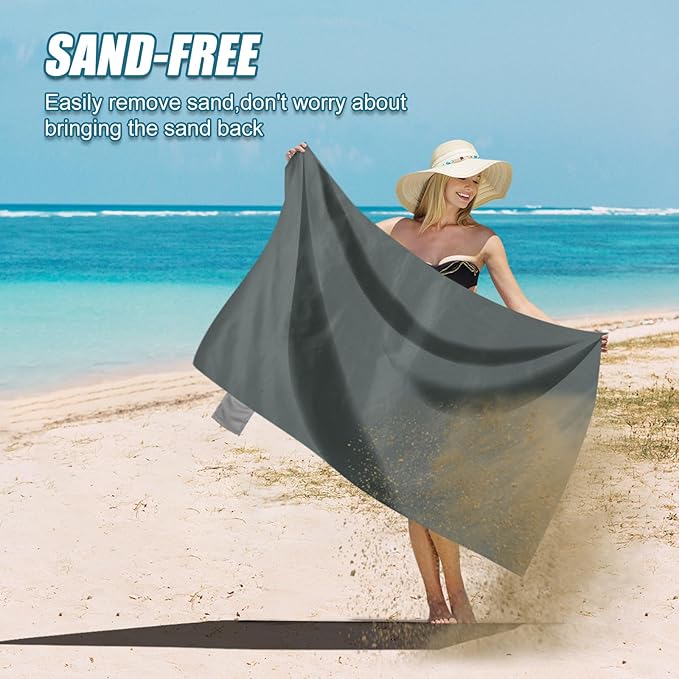 Odoland Beach Picnic Blanket, 43.3" x 27.5" SandProof Waterproof Outdoor Pocket Blanket with Portable Bag, Foldable Lightweight Sand Free Beach Mat for 1 People Hiking, Camping, Travel, Grey